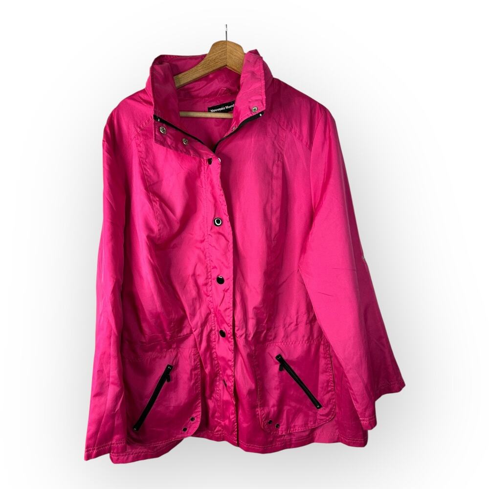 Nouveau Monde Womens size 2X Vintage Button Up Hooded Windbreaker Jacket Pink